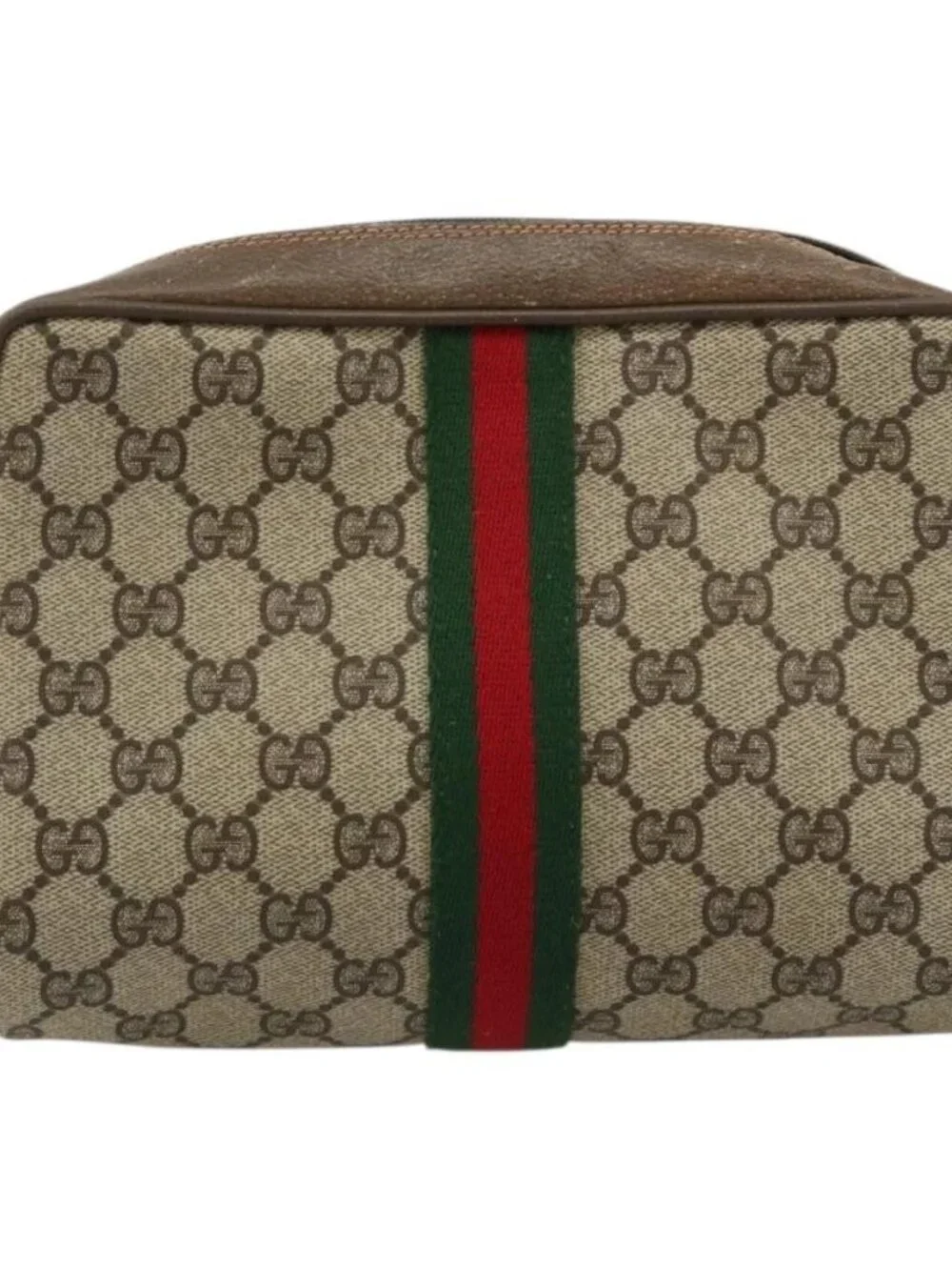 GUCCI GG Supreme Web Sherry Line Bag PVC Beige Gold 63 01 012 Auth BA13336